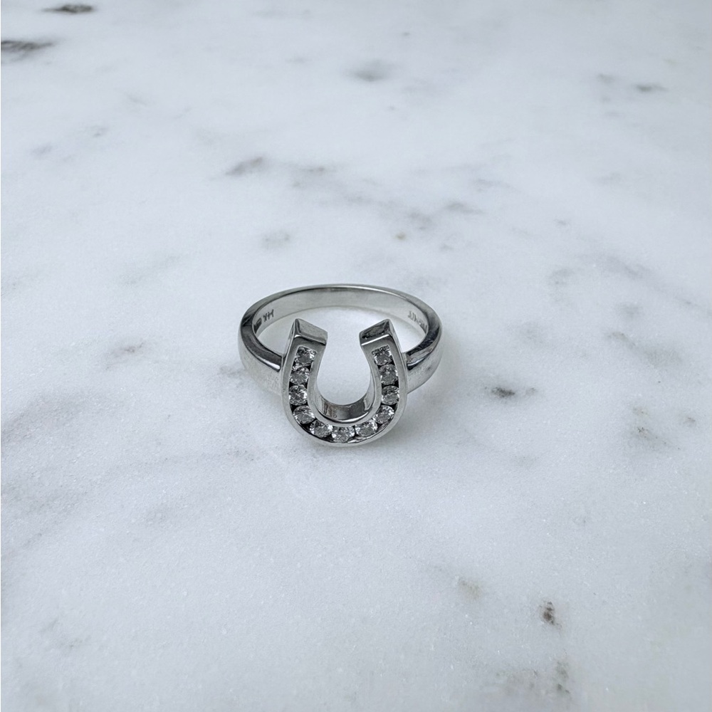 14k White Gold Horseshoe Ring Diamonds